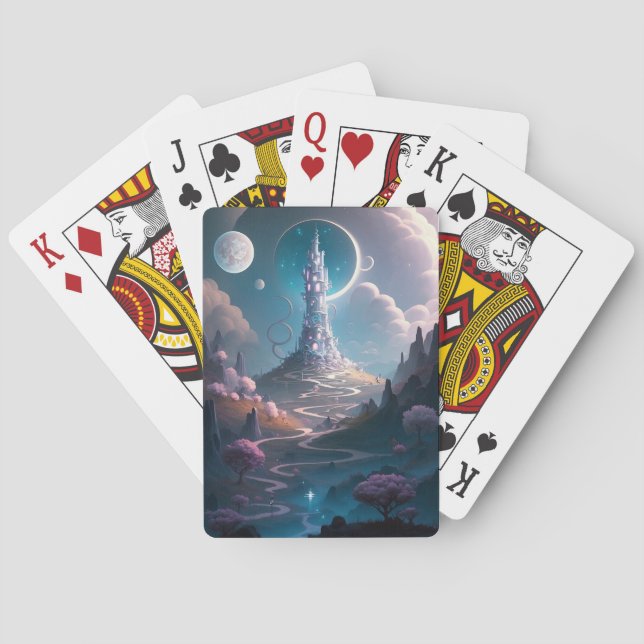 Whimsischer Turm Landschaft Fantasy Art Spielkarten (Rückseite)