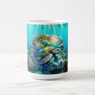 Whimsischer und farbenfroher Meeresschildkröten-Ta Kaffeetasse