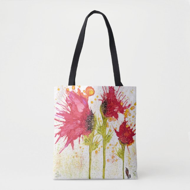 Whimsischer und farbenfroher Mohnbeutel Tasche (Vorderseite)