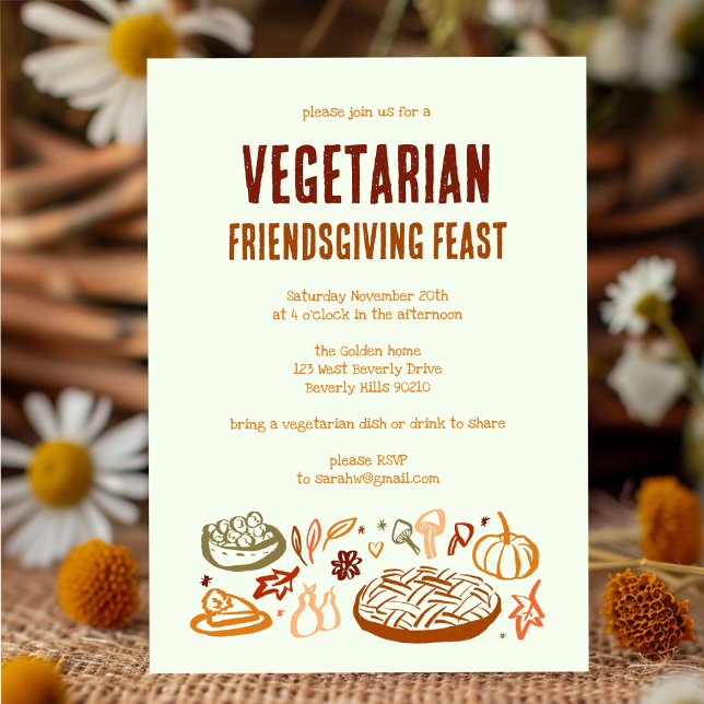 Whimsischer VEGETARISCHER Erntedank Einladung (Whimsical VEGETARIAN Thanksgiving Friendsgiving Invitation
)