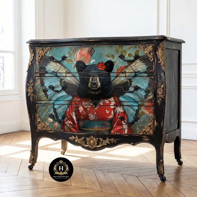 Whimsischer Vintager Bläserbär Seidenpapier (Von Creator hochgeladen)