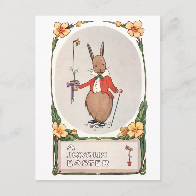 Whimsischer Vintager Osterhase Postkarte (Vorderseite)
