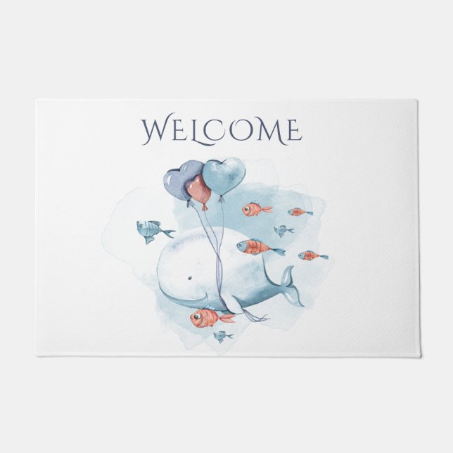 Whimsischer Wal und Fische Fußmatte (Vorderseite)