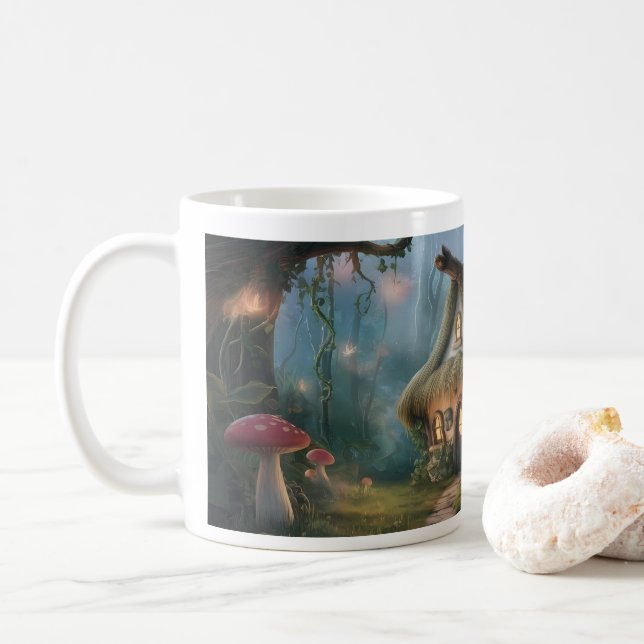 Whimsischer Wald-Hütte Kaffeetasse (Mit Donut)