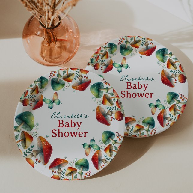 Whimsischer Wald Mushroom Baby Dusche Papier Telle Pappteller (Whimsical Forest Mushroom Baby Shower Paper Plates)