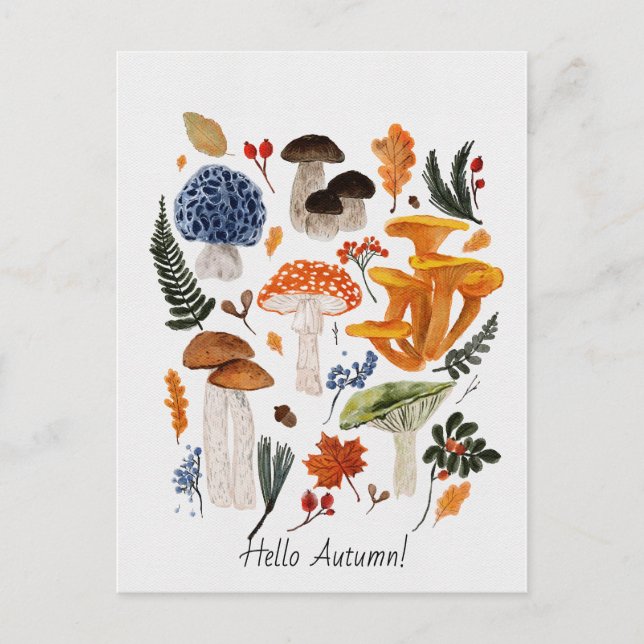 Whimsischer Wald Pilze Aquarellbilder Postkarte (Vorderseite)