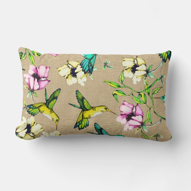 Whimsischer Wasserfarbe Hummingbirds & Blume Lendenkissen (Vorderseite)