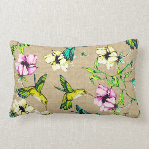 Whimsischer Wasserfarbe Hummingbirds & Blume Lendenkissen