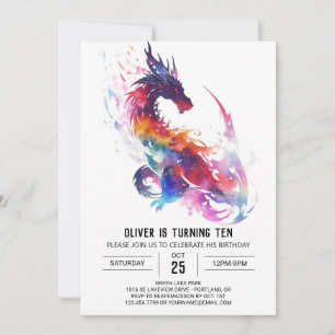 Whimsischer Wasserfarbe Kinder Dragon Geburtstag Einladung