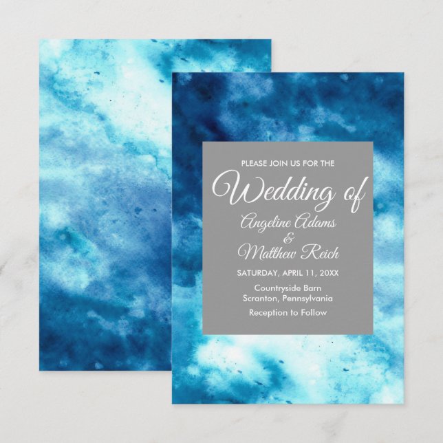 Whimsischer Wasserfarben Blauer Blau Moderne Einladung (Vorne/Hinten)
