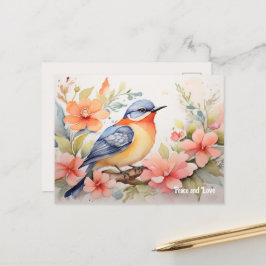 Whimsischer Wasserfarbenfroher Vogel Kunst Postkarte