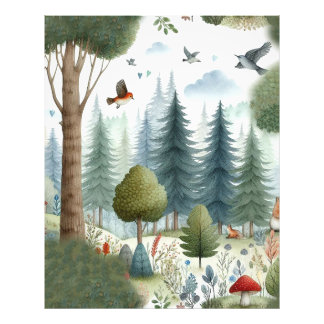 Whimsischer Wasserfarbenwald Tierkids-Kinderzimmer Fotodruck