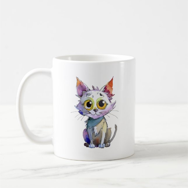 Whimsischer Wasserfarbkatze Kaffeetasse (Links)