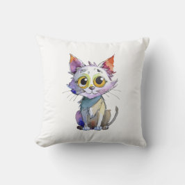 Whimsischer Wasserfarbkatze Kissen