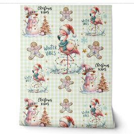 Whimsischer Weihnachten Pink Flamingo Snowman Coqu Tapete