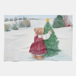 Whimsischer Weihnachtsbär Winter Wonderland Geschirrtuch