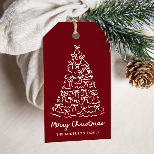 Whimsischer Weihnachtsbaum Bows Cranberry Holiday Geschenkanhänger