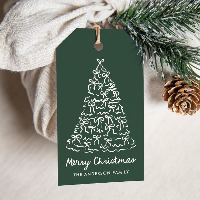 Whimsischer Weihnachtsbaum Bows Pine Green Holiday Geschenkanhänger (Von Creator hochgeladen)