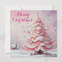 Whimsischer Weihnachtsbaum Pink Personalisiert Feiertagskarte