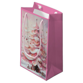 Whimsischer Weihnachtsbaum Pink Weiße Wirbel Kleine Geschenktüte