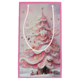 Whimsischer Weihnachtsbaum Pink Weiße Wirbel Kleine Geschenktüte