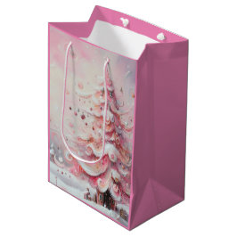 Whimsischer Weihnachtsbaum Pink Weiße Wirbel Mittlere Geschenktüte