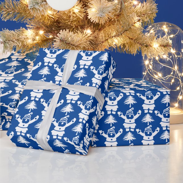 Whimsischer Weihnachtsbaum Santa Claus Navyblue Geschenkpapier (Feiertage)