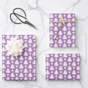 Whimsischer Weihnachtsbaum Star Lila White Geschenkpapier Set