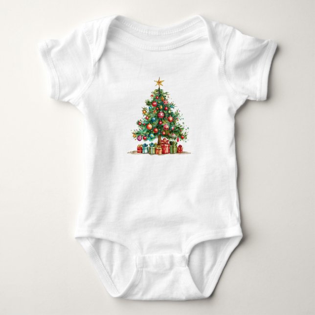 Whimsischer Weihnachtsbaum Weihnachtsbaum Outfit Baby Strampler (Vorderseite)