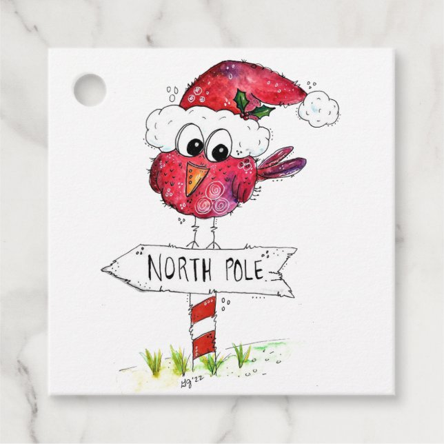 Whimsischer Weihnachtsbird Geschenkanhänger (Vorderseite)