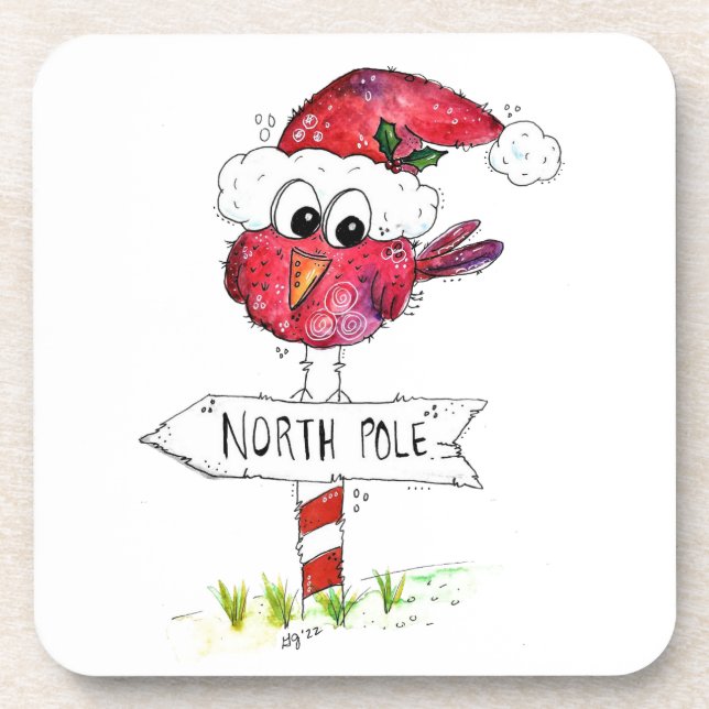 Whimsischer Weihnachtsbird Getränkeuntersetzer (Vorderseite)