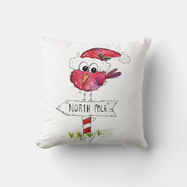 Whimsischer Weihnachtsbird Kissen (Vorderseite)
