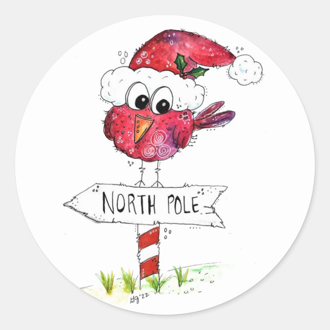 Whimsischer Weihnachtsbird Runder Aufkleber (Vorderseite)