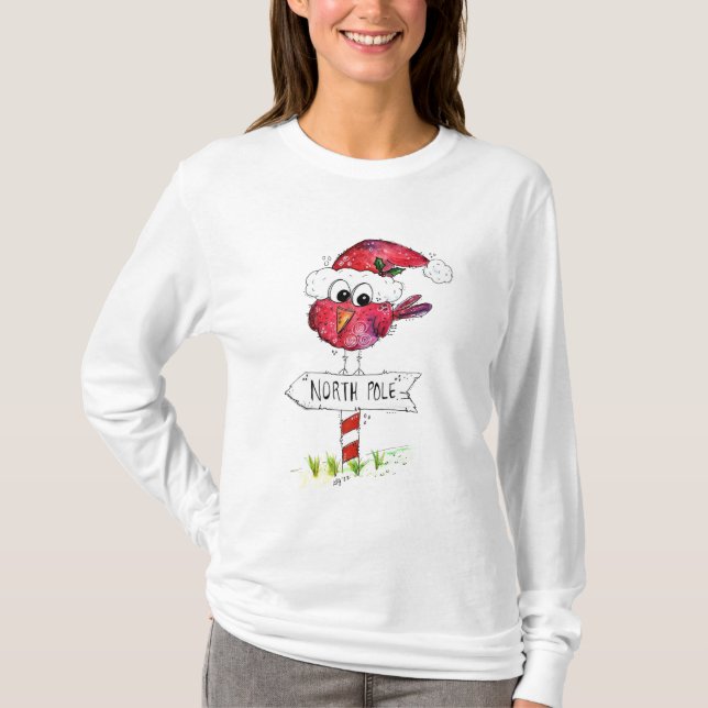 Whimsischer Weihnachtsbird T-Shirt (Vorderseite)