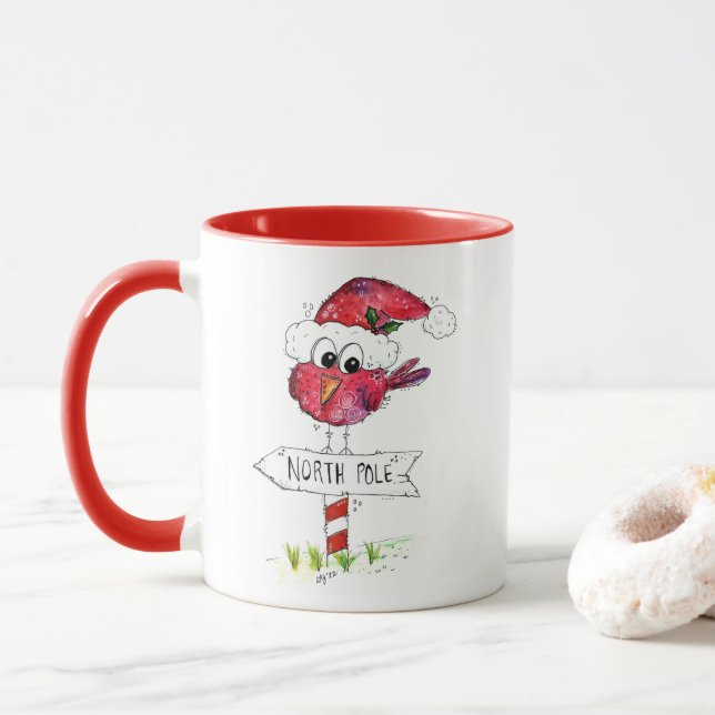 Whimsischer Weihnachtsbird Tasse (Mit Donut)