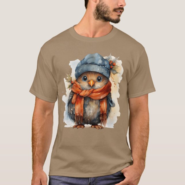 Whimsischer Weihnachtsbird witzig T-Shirt (Vorderseite)