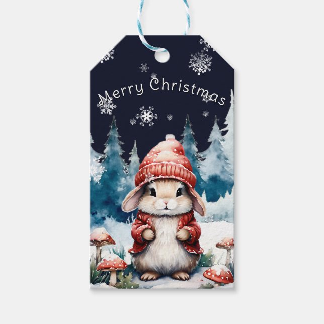Whimsischer Weihnachtsbunny Geschenkanhänger (Vorderseite)