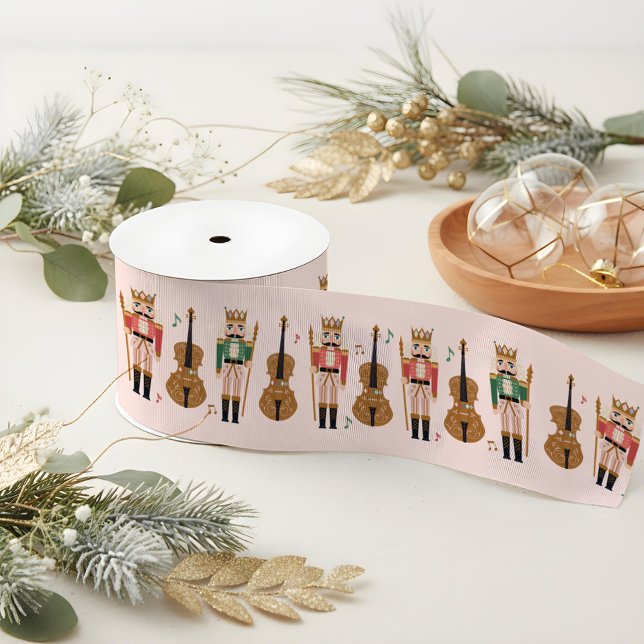 Whimsischer Weihnachtscreme Ballett Geige Musik Ripsband (Whimsical Christmas Nutcracker Ballet Violin Music Grosgrain Ribbon)