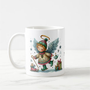 Whimsischer Weihnachtsengel auf Eiswürfel-Skaten Kaffeetasse