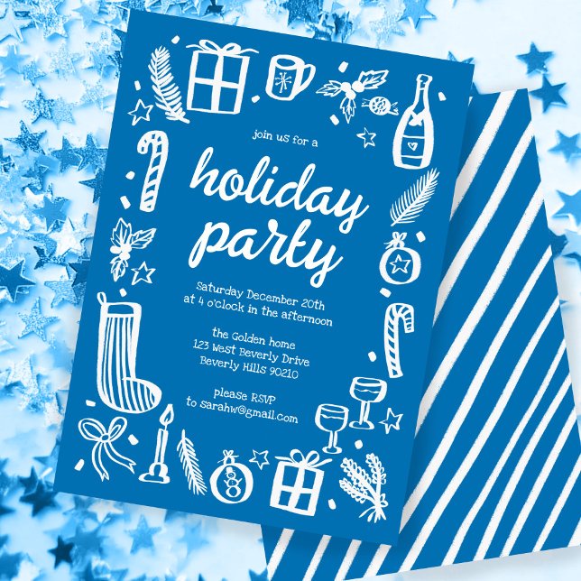 Whimsischer Weihnachtsfeier Niedliche Custom Einladung (Whimsical Christmas Holiday Party Cute Custom Invitation
Blue)