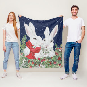 Whimsischer Weihnachtsfest Bunny Rabbit Feiertag Fleecedecke