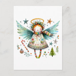 Whimsischer Weihnachtsgel Moderne Volkskunst Stil Postkarte