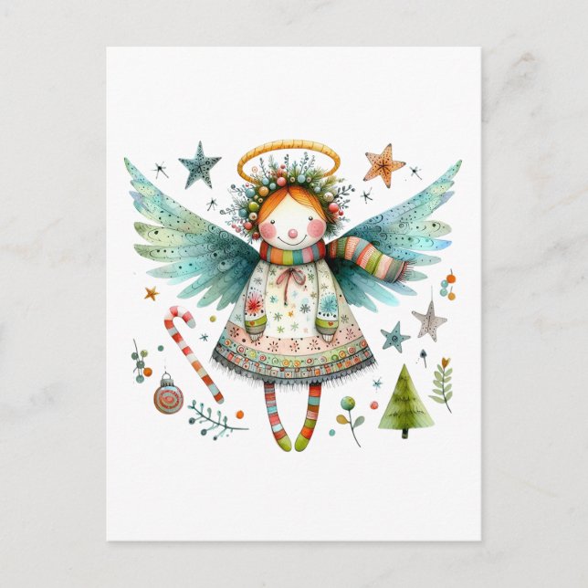 Whimsischer Weihnachtsgel Moderne Volkskunst Stil Postkarte (Vorderseite)