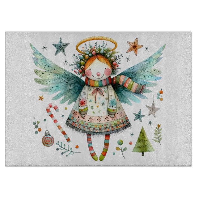 Whimsischer Weihnachtsgel Moderne Volkskunst Stil Schneidebrett (Vorderseite)
