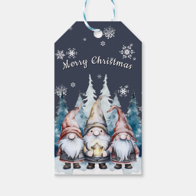 Whimsischer Weihnachtsgenom | Blau Geschenkanhänger (Vorderseite)