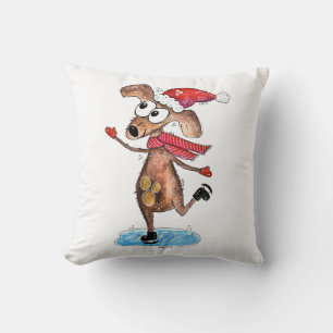 Whimsischer Weihnachtshund auf Eis-Skaten Kissen
