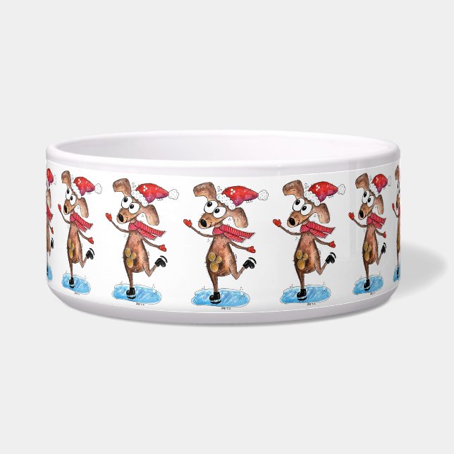 Whimsischer Weihnachtshund auf Eis-Skaten Napf (Vorderseite)