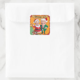 Whimsischer Weihnachtskarikatur Design mit Geschen Quadratischer Aufkleber