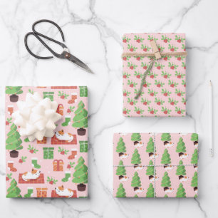 Whimsischer Weihnachtskatze Geschenkpapier Set