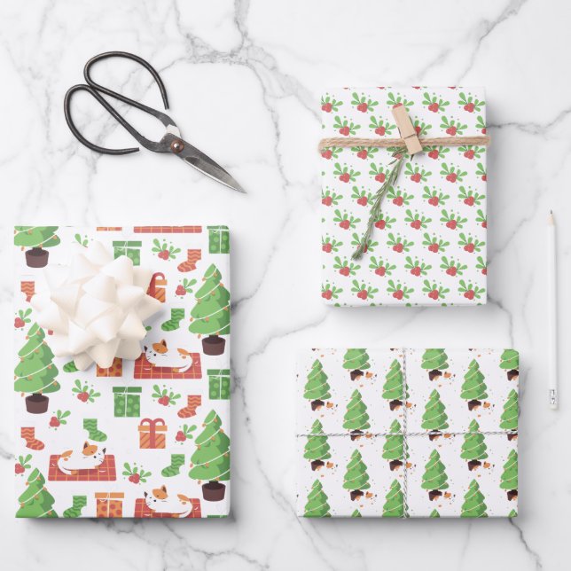Whimsischer Weihnachtskatze Geschenkpapier Set (Vorderseite)